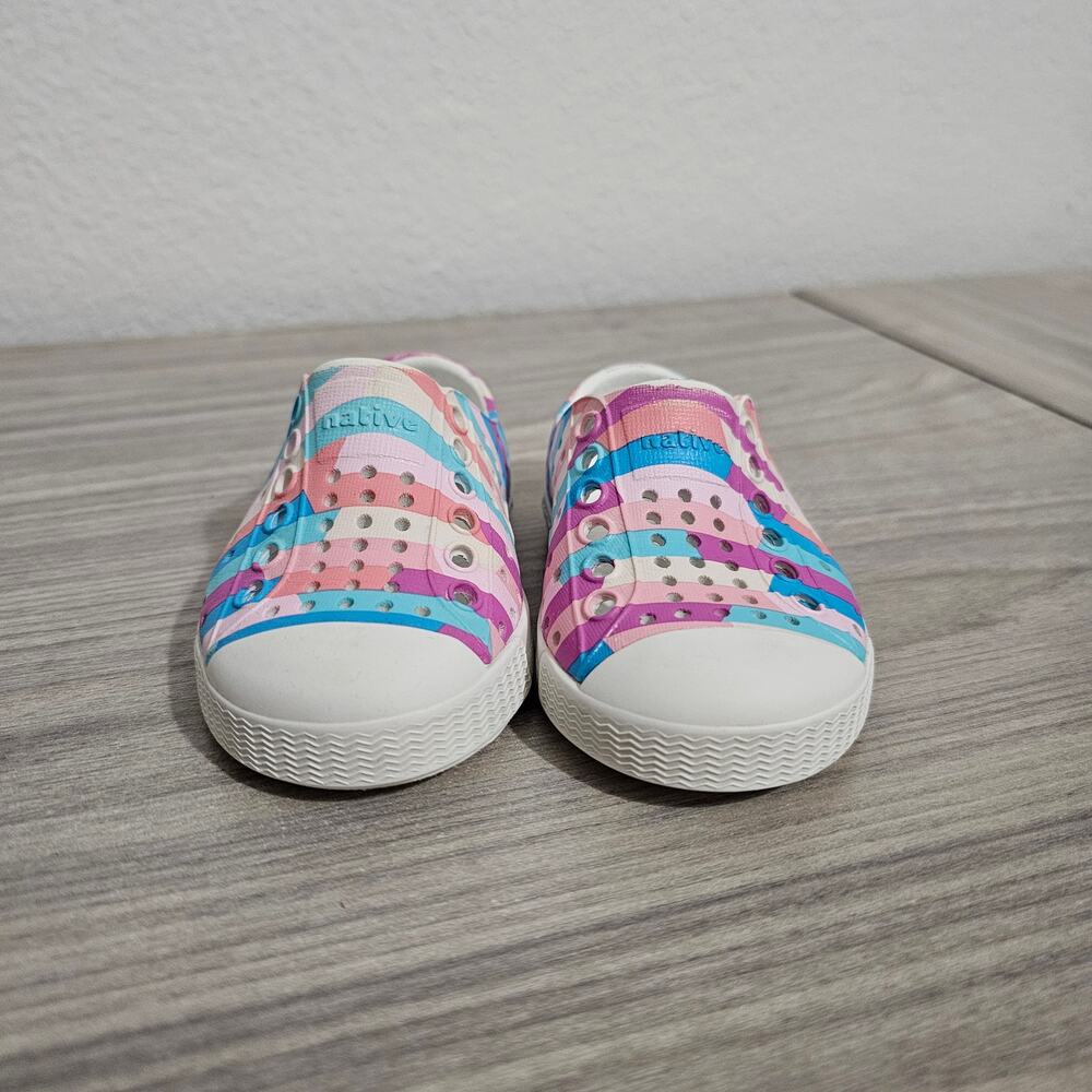 Native Shoes Jefferson Classic Slip On Pastel Multi Stripe Pink Blue White C4